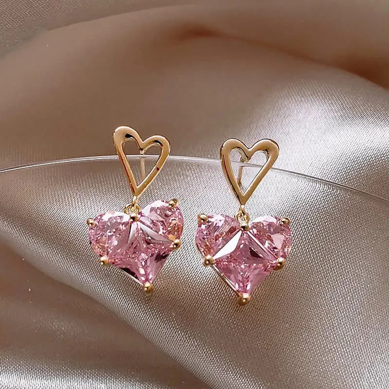 korean pink heart cute earring