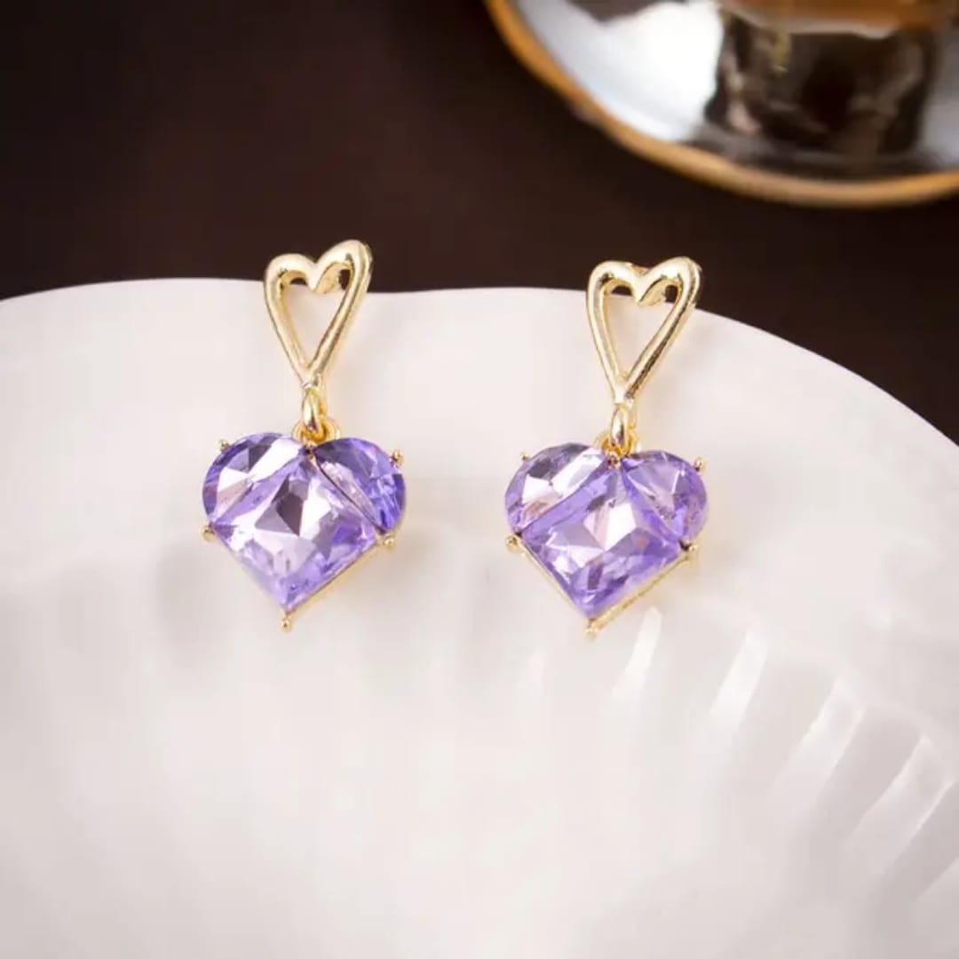 48908 korean cute purple heart earring