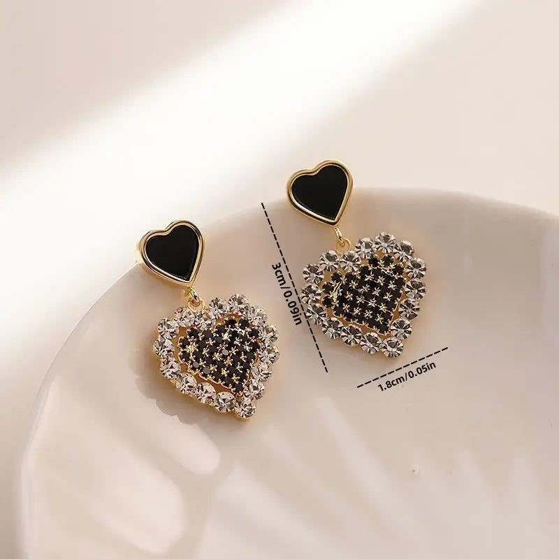 Korean Premium Zirconia Black Heart Drop Earring
