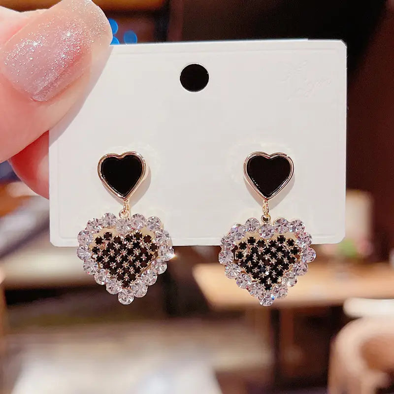Korean Premium Zirconia Black Heart Drop Earring
