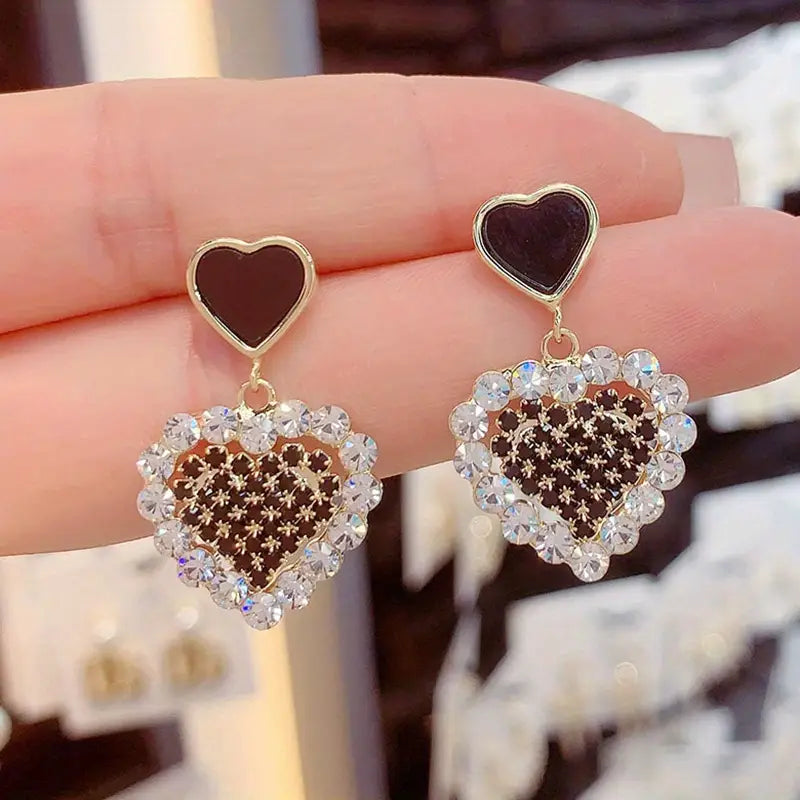 Korean Premium Zirconia Black Heart Drop Earring