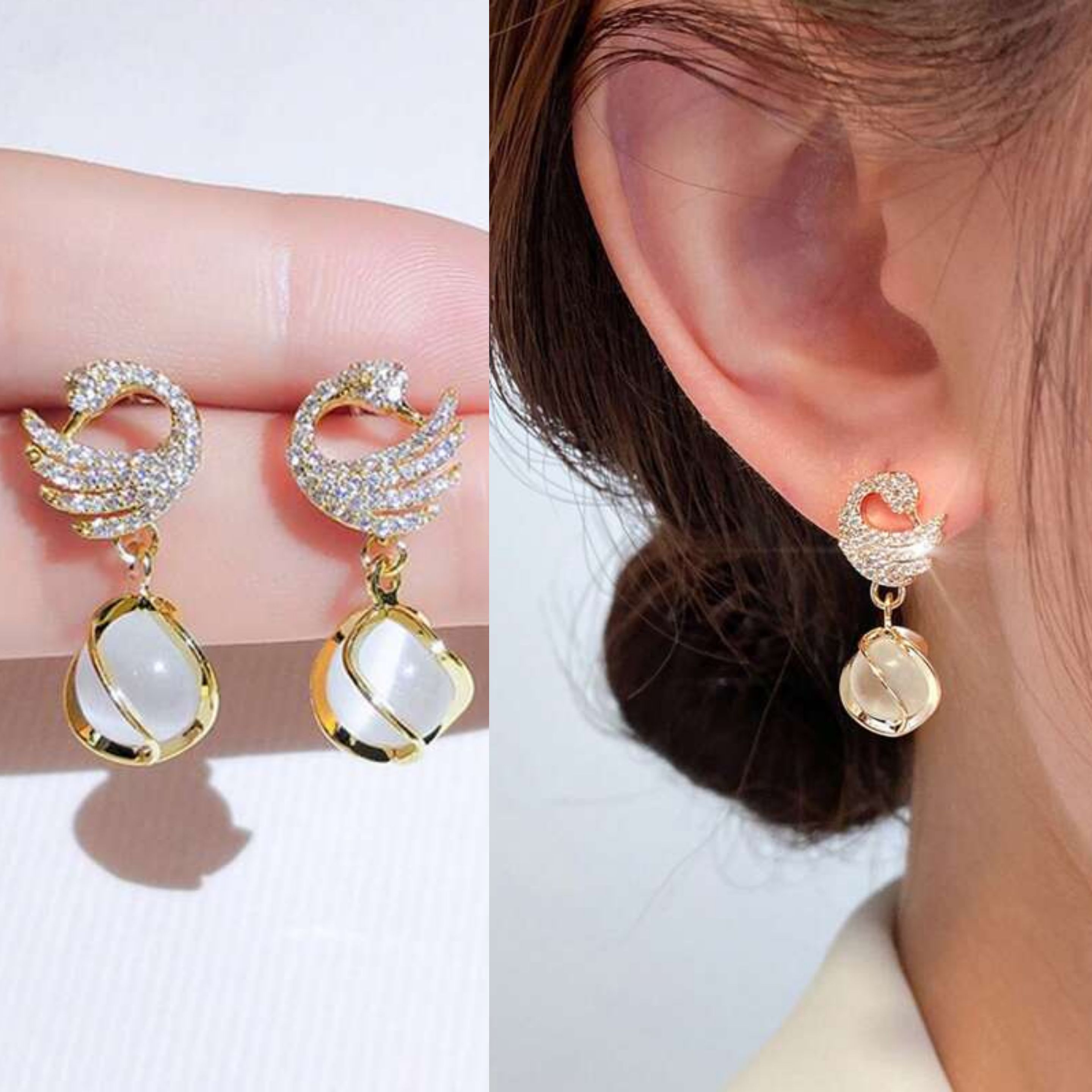 Korean Crystal Sparking Diamond Drop Earring for Women Gold