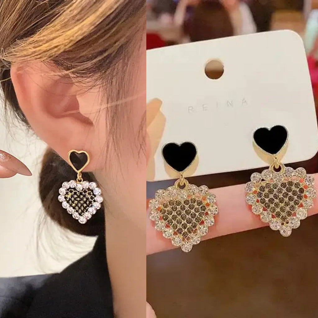 Korean Premium Zirconia Black Heart Drop Earring