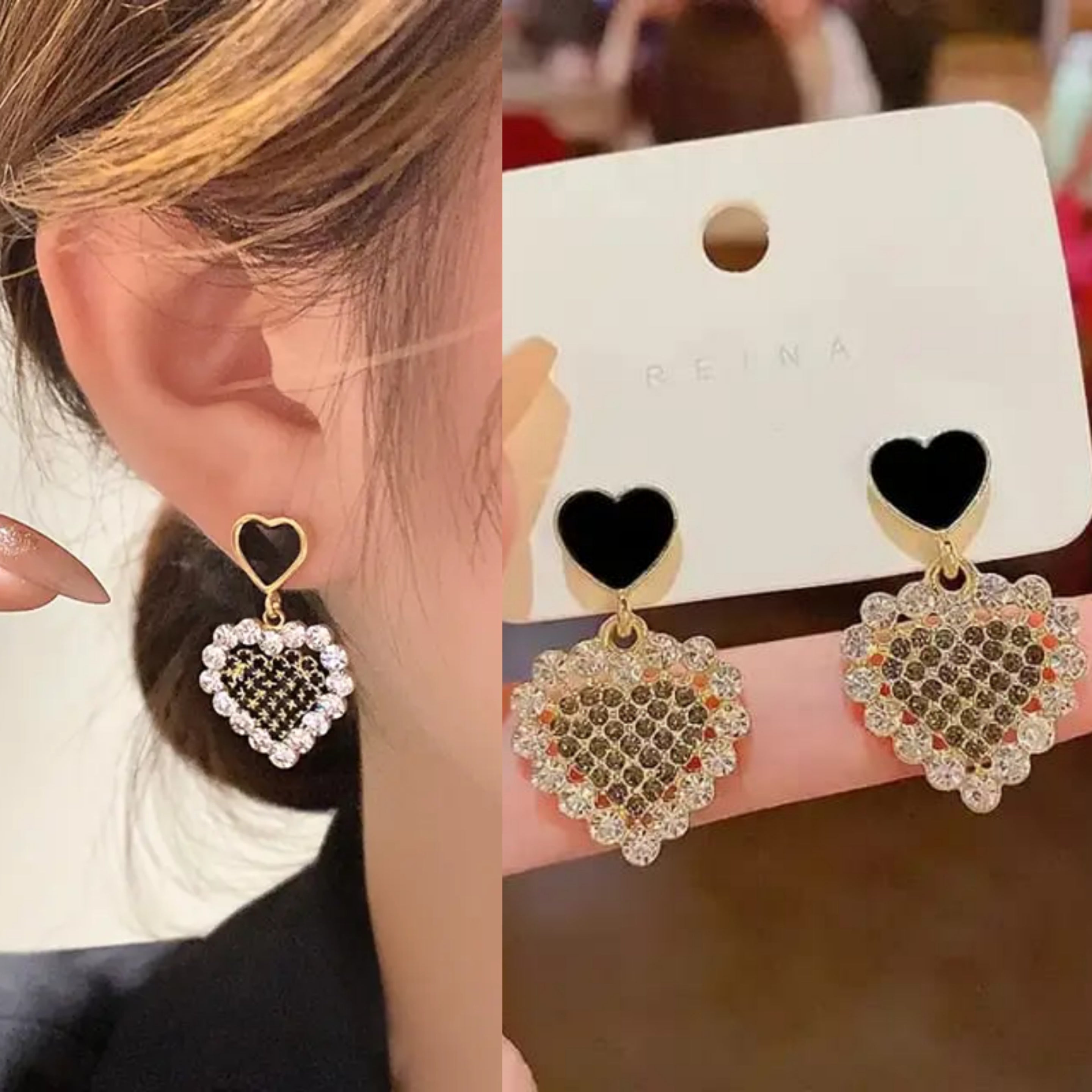 Korean Premium Zirconia Black Heart Drop Earring