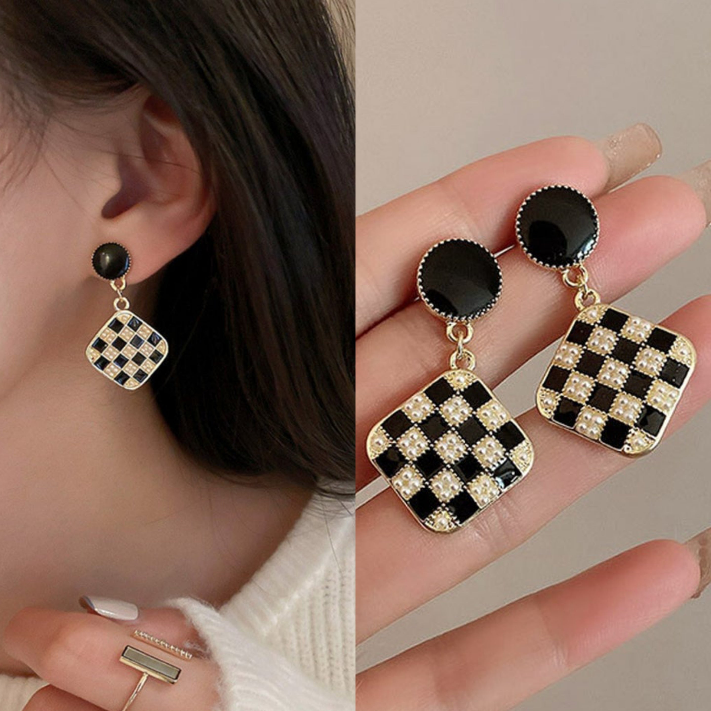 Korean Square Luxurious Cheque Drop Earring