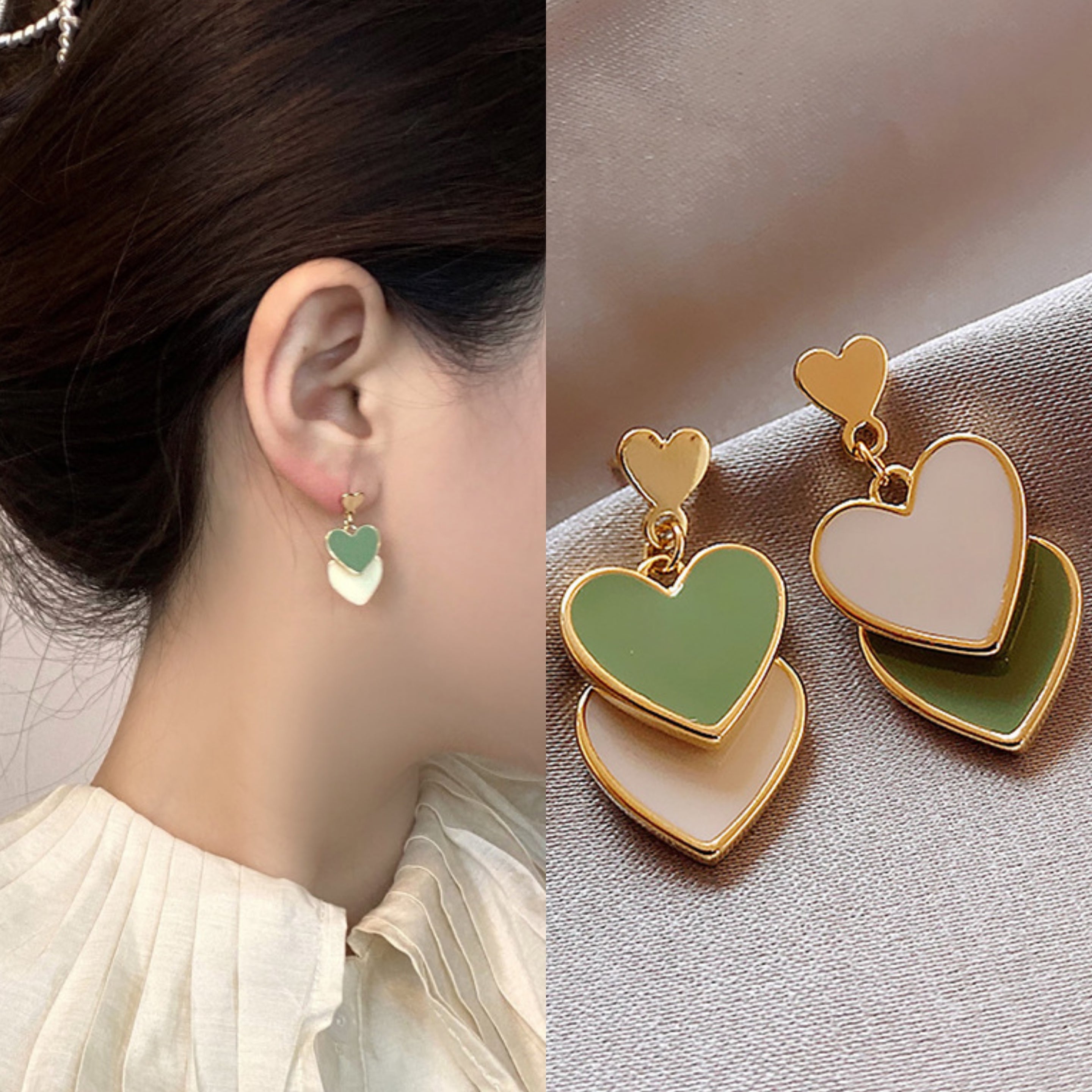 Korean double heart beautifull Earring