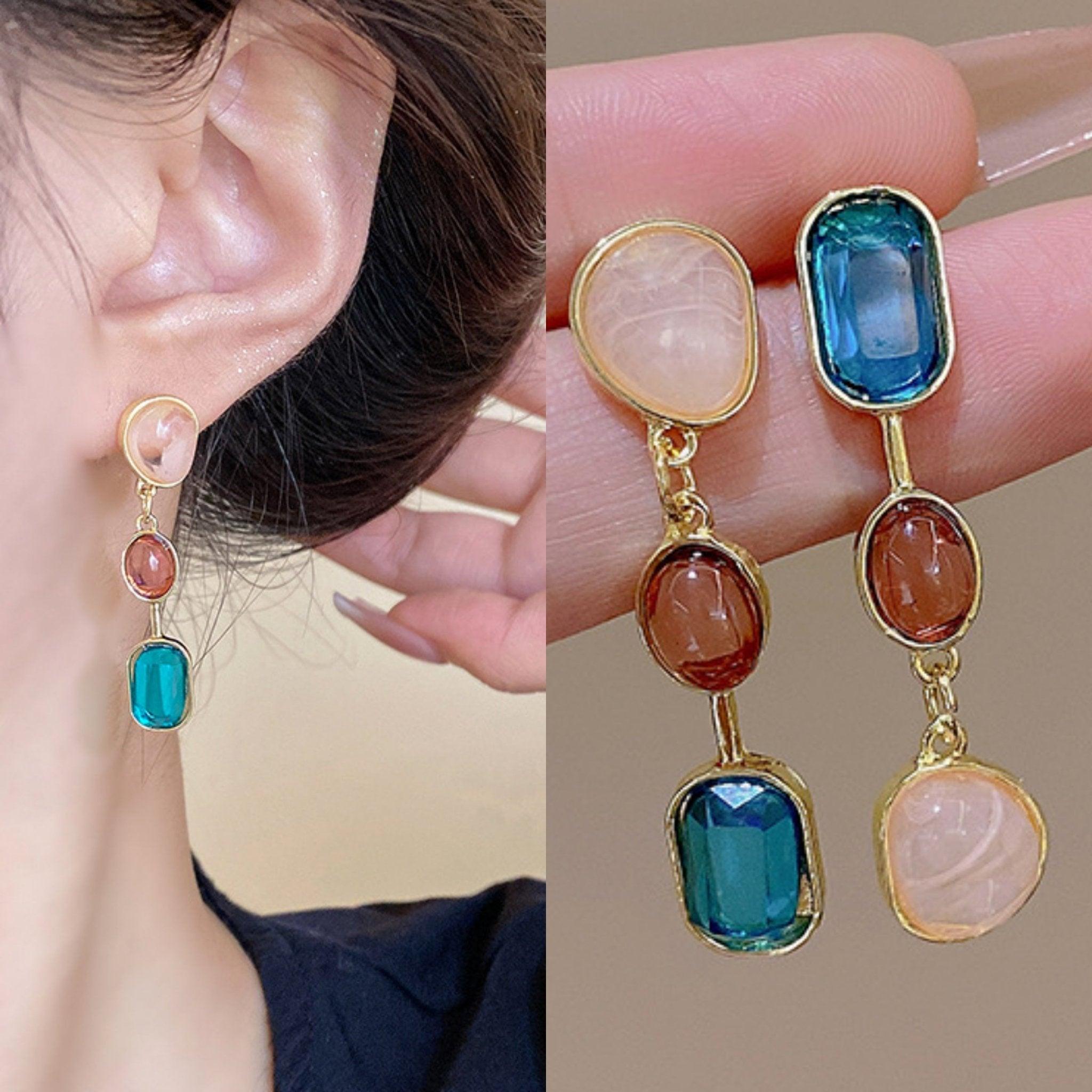 Korean Beautifull Multicolor Stone Earrings For Women - Shine