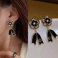 Korean Luxurious Crystal Flower Black Gold Earring - Shine