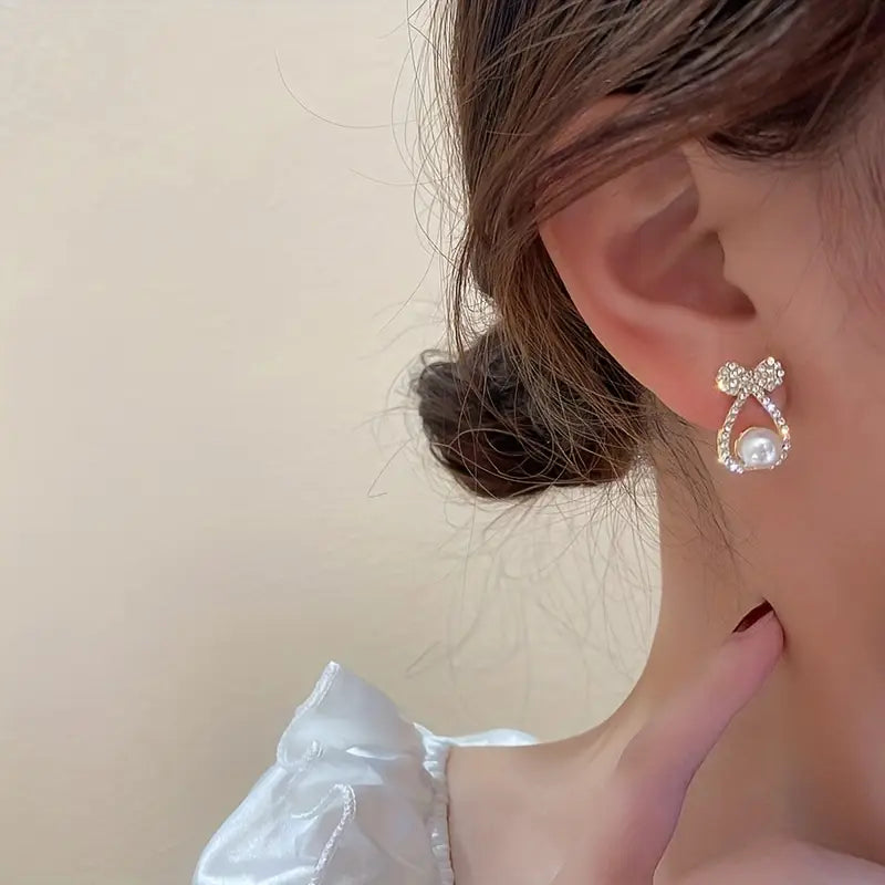 Korean beautiful pearl bowknot drop Earring