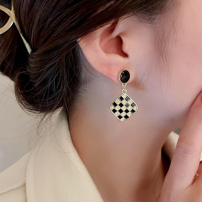 Korean Square Luxurious Cheque Drop Earring