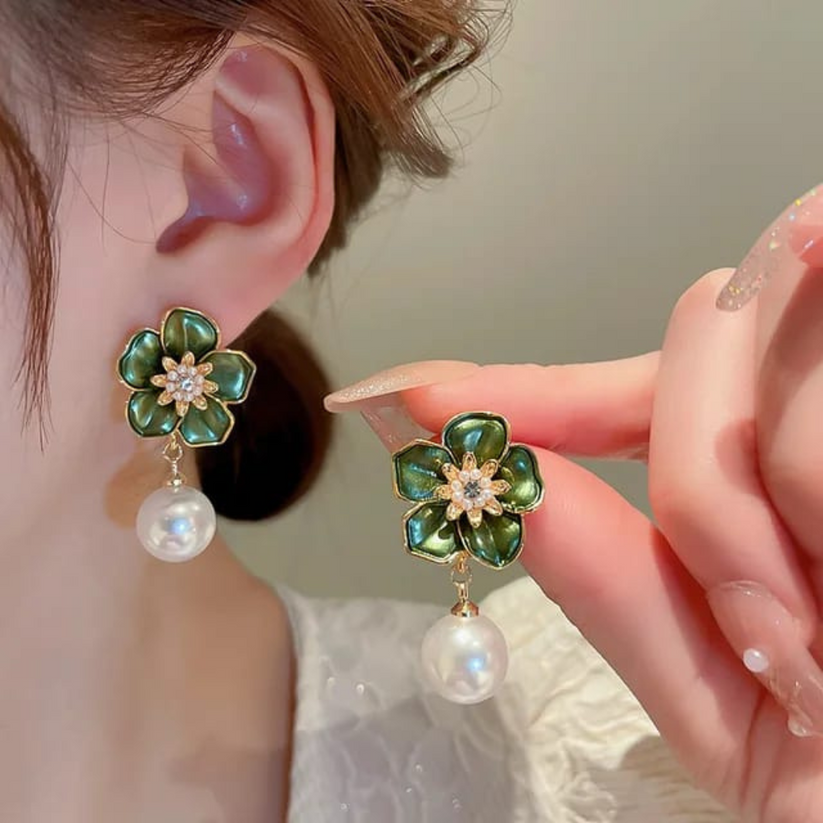korean Luxurious Premium green flower drop earring