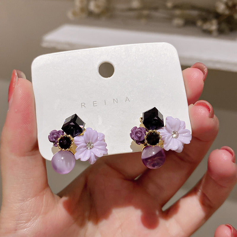 Korean Purple Flower stone Earring