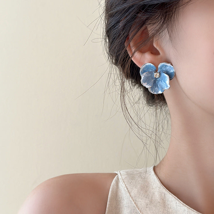 Korean blue flower cute Earring