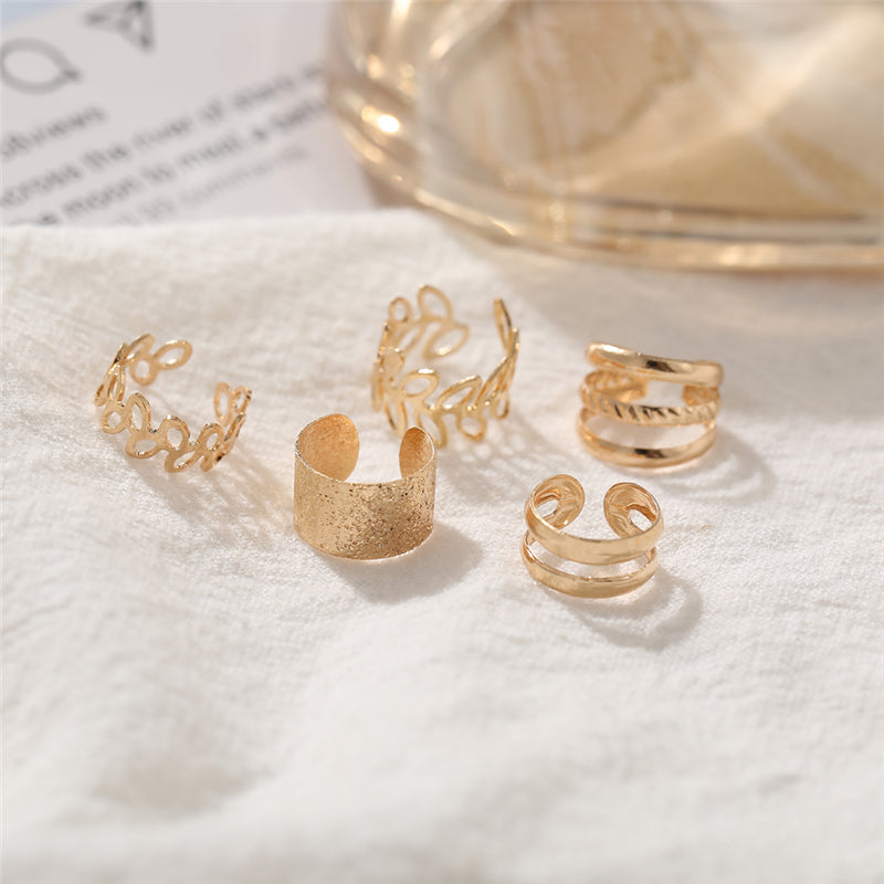 Korean 5 Piece No Hole Cuff Earrings Set Gold