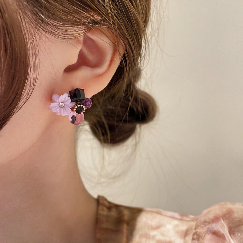 Korean Purple Flower stone Earring