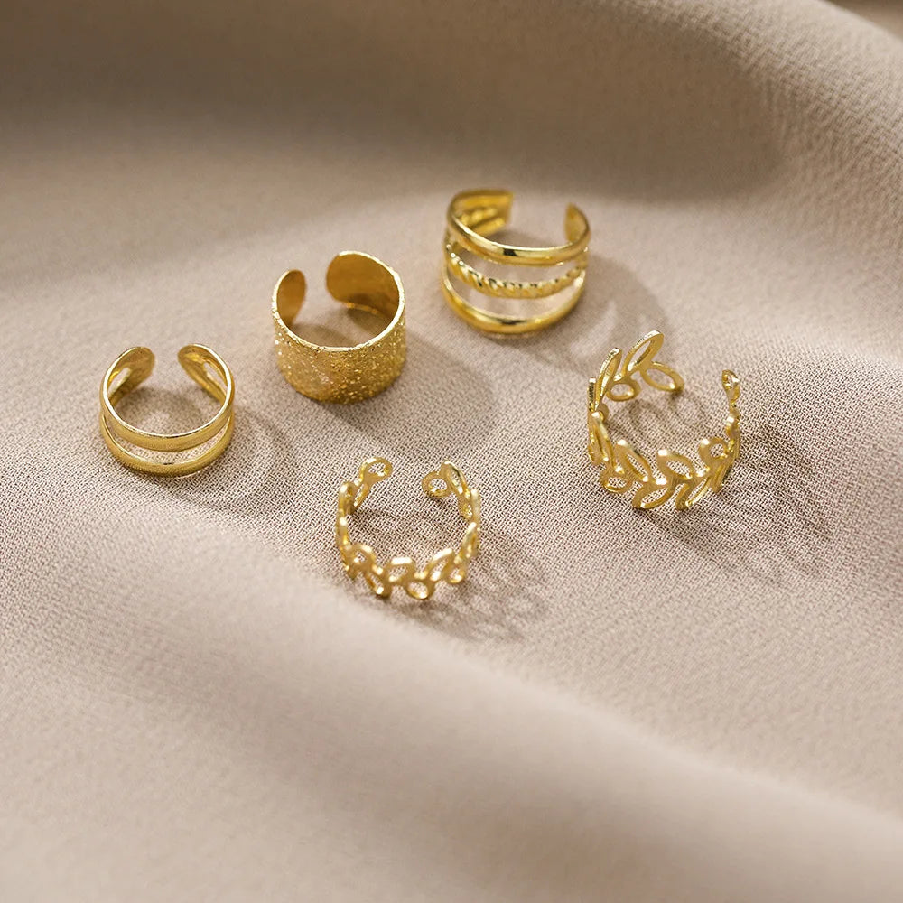 Korean 5 Piece No Hole Cuff Earrings Set Gold
