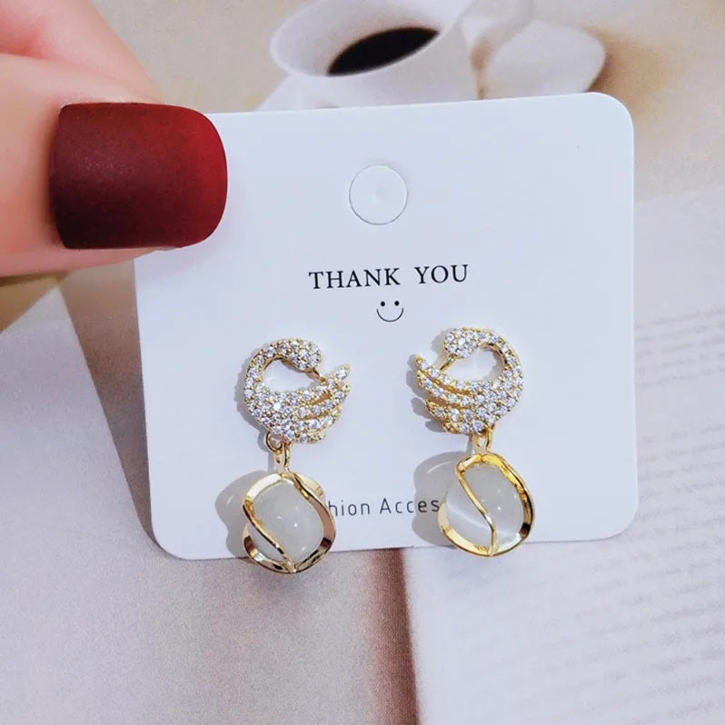 Korean Crystal Sparking Diamond Drop Earring for Women Gold