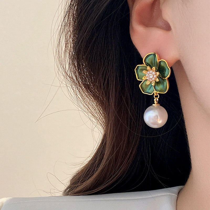 korean Luxurious Premium green flower drop earring