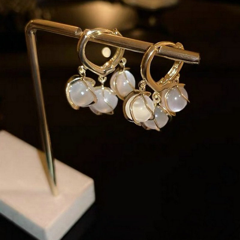 55621 Korean Luxurious Gold Stone Zirconia Drop Gold Earring