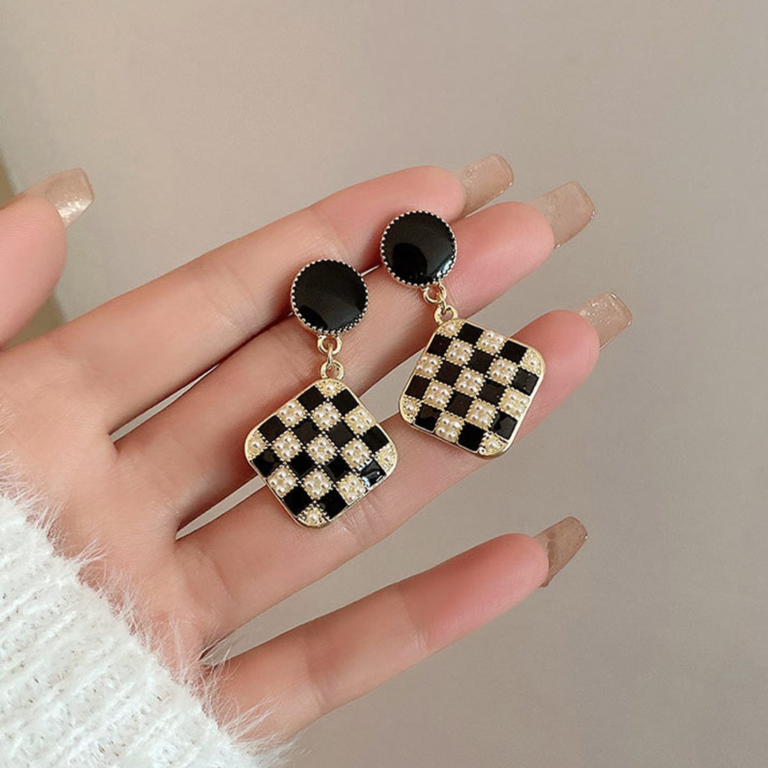 Korean Square Luxurious Cheque Drop Earring