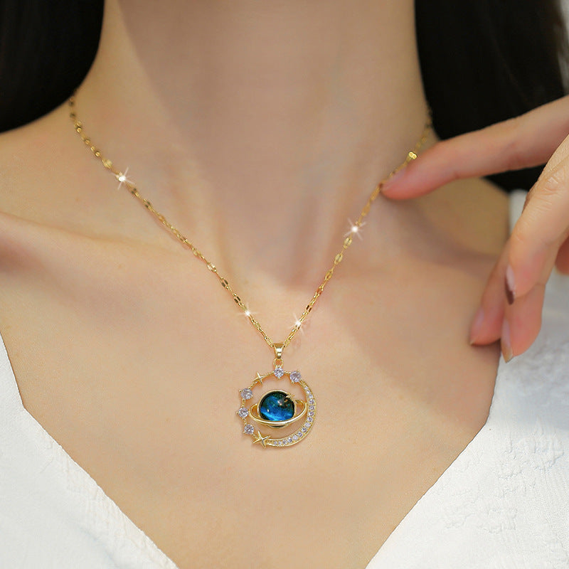 Twinkling Blue Starry Sky Zircon Beautiful Pendant