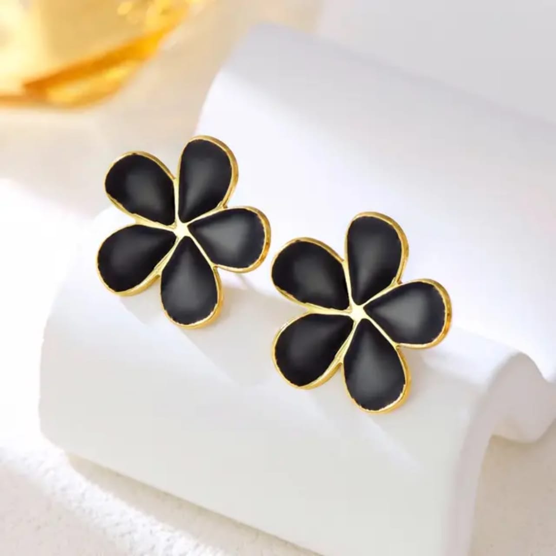80956 Korean black flower anti tarnish earring