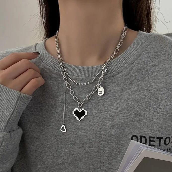 Korean Black Heart Pendant Chain For Women Nacklace - Shine