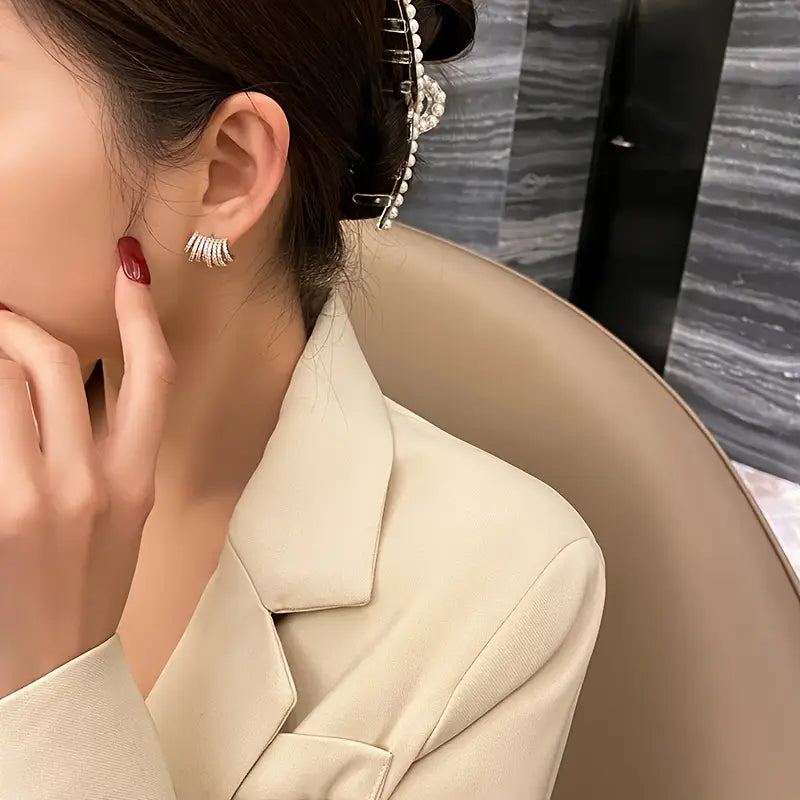 korean Elegant C-Shaped Zirconia Earring