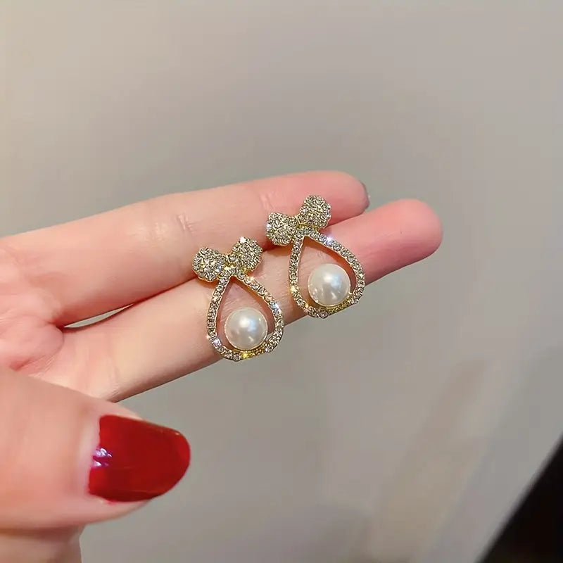 Korean beautiful pearl bowknot drop Earring