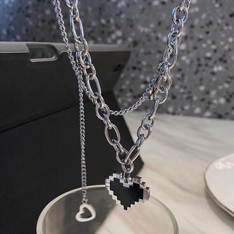 Korean Black Heart Pendant Chain For Women Nacklace - Shine
