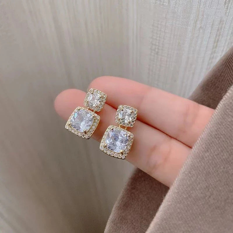 Korean unique Square Luxury Diamond Earring