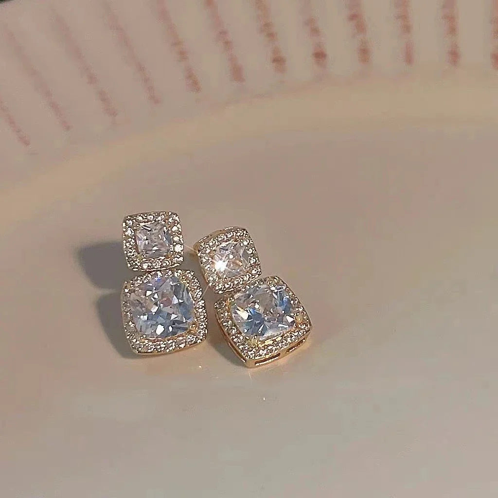 Korean unique Square Luxury Diamond Earring